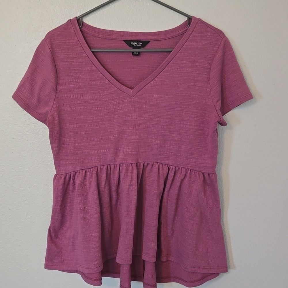 Simply Vera Wang | Purple Peplum Short Sleeve Top Size Small